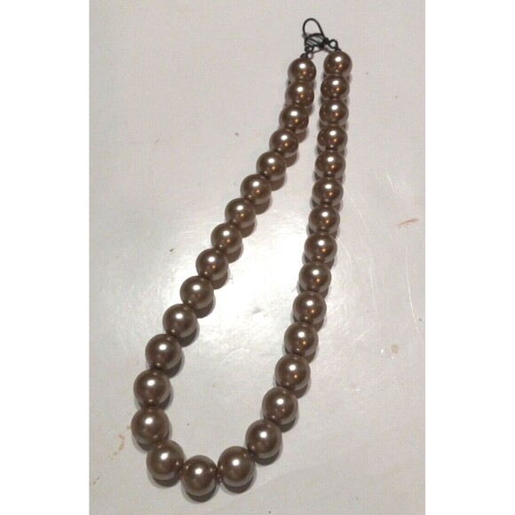 Large Champagne Colored Pearl Look Necklace Beads Hook and Hoop Closure Handmade - Picture 1 of 5